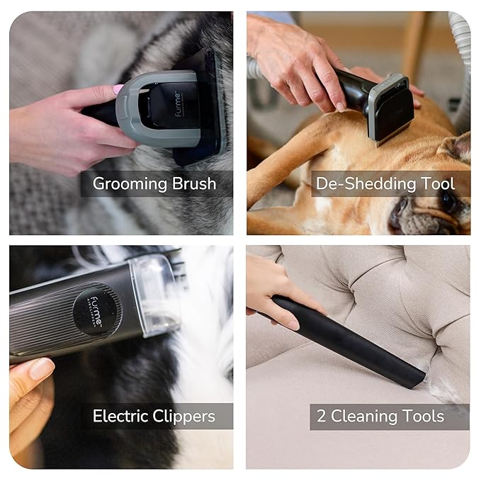 Original Pet Grooming Vacuum Kit - Cat & Dog Grooming Kit for Easy Pet Care at Home, Quiet & Safe Dog Hair Remover Machine with Brush, Clipper, Shedding & Cleaner Tools & 1L Canister