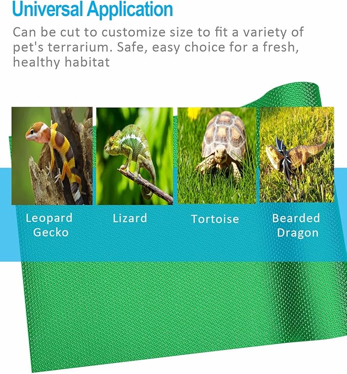 Bearded Dragon Tank Accessories, Reptile Terrarium Liner Substrate for Leopard Gecko, Snake, Lizard and Tortoise, Non-Adhesive Reptile Carpet Bedding for Reptile Tank, Green