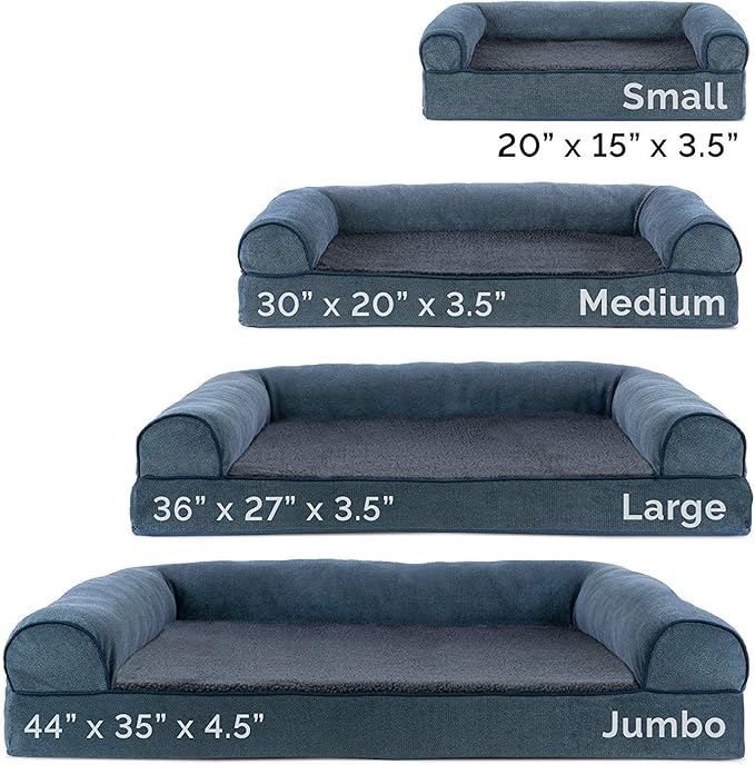 Furhaven Orthopedic Dog Bed for Medium/Small Dogs w/ Removable Bolsters & Washable Cover, For Dogs Up to 35 lbs - Sherpa & Chenille Sofa - Orion Blue, Medium
