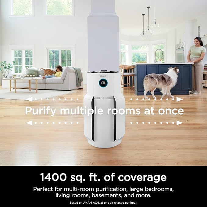 Shark Air Purifier with NeverChange Air Filter Technology, 5 Year HEPA Filter, Covers 1400 Sq. ft, Odor Neutralizer and Clean Sense Technology, Removes 99.98% of Dust & Allergens, HP302 (Renewed)