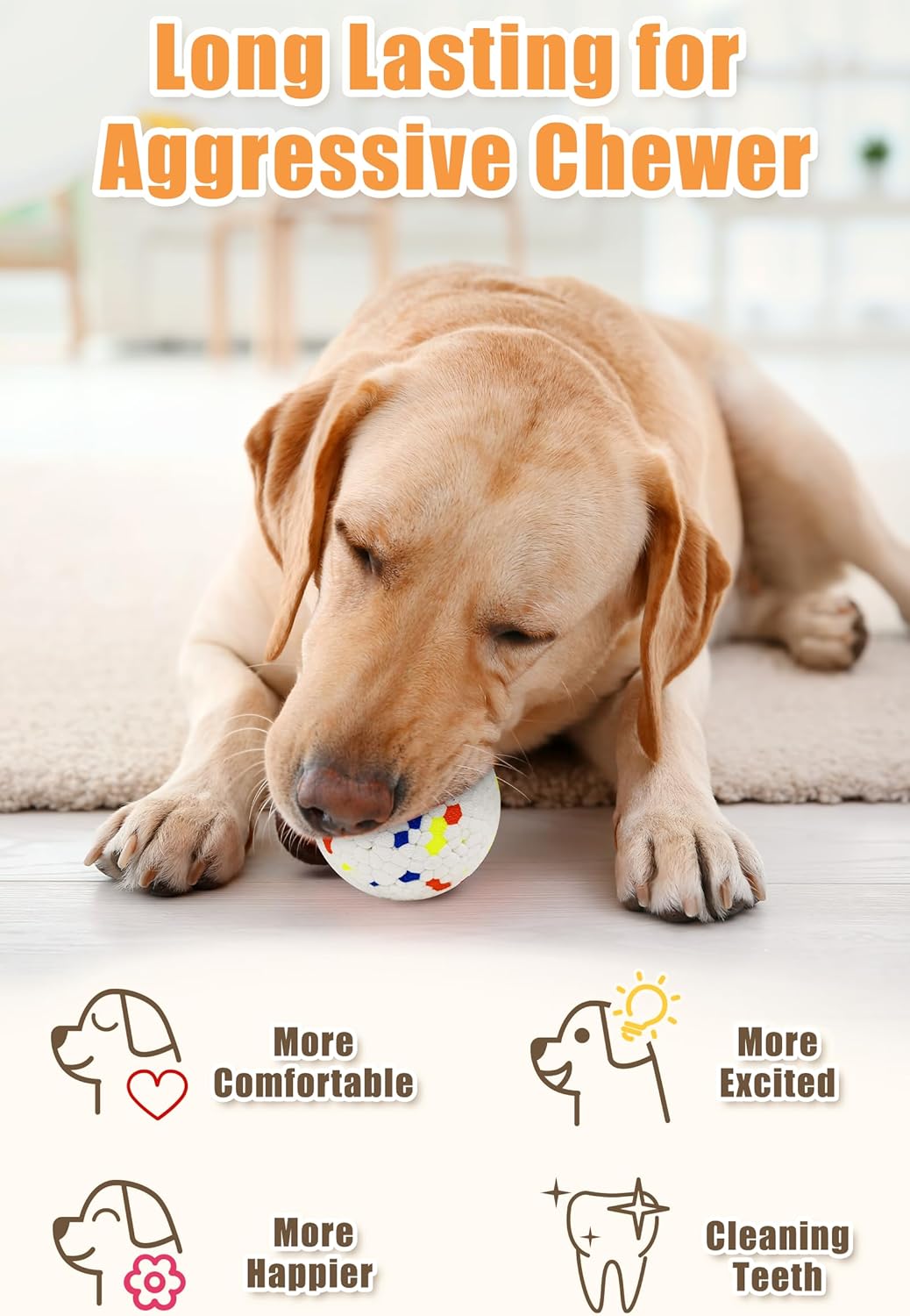 Upgrade Indestructible Dog Tennis Balls, Durable Bouncy Dog Toys for Aggressive Chewers, Teething & Fetch Game (4 White)