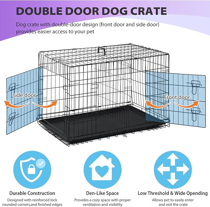 BestPet | Dog Crate | 48" | Black | Foldable Metal Kennel with Double Doors, Secure Slide-Bolt Latches, Leakproof Tray | Portable Dog Cage for Large Breeds | for Travel, Indoor & Outdoor Use