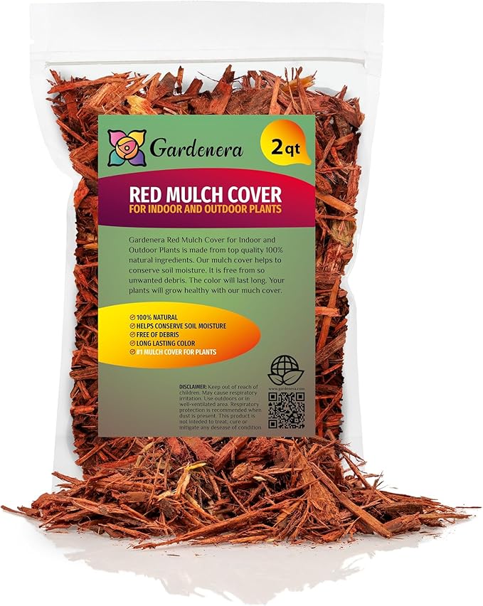 Organic Red Mulch by Gardenera - Boost Soil Health and Suppress Weeds for Thriving Plants - 2 QUARTS