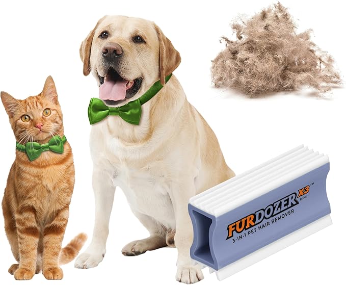FurDozer X3 MINI Pet Hair Remover & Auto Detailing Tool - Cat & Dog Hair Remover for Carpet, Car Interior, Couch, Bedding, & Furniture - Reusable Pet Hair Removal Tool for Dog Fur & Lint, 3.5", Purple
