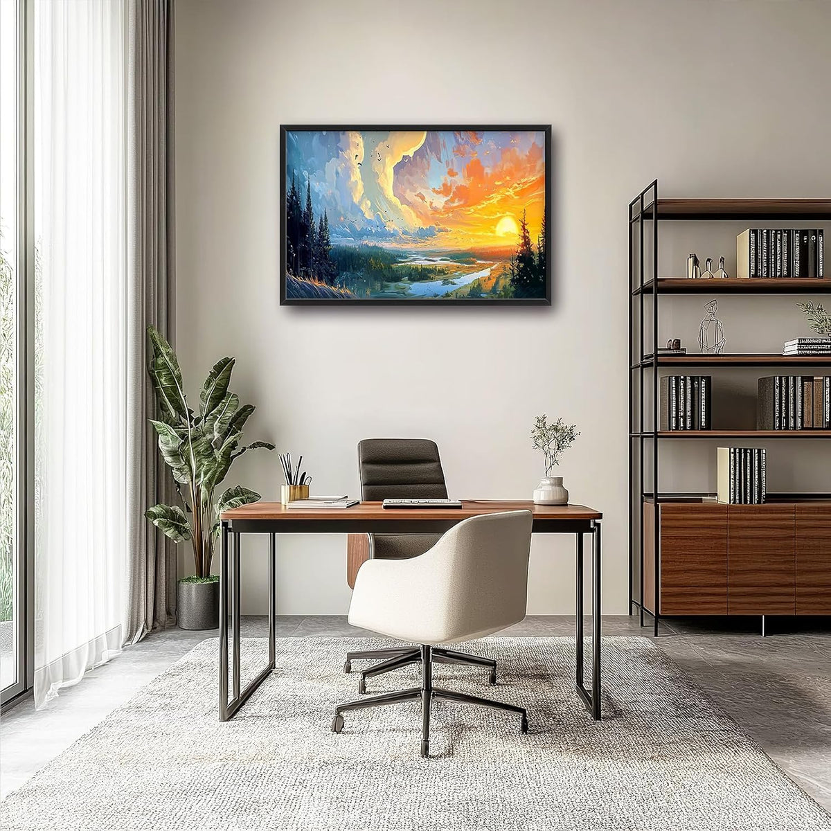 Framed Large Sunrise Wall Art for Living Room, Oversized Sunrise Wall Decor Forest Lake Landscape Canvas Print Natural Picture Home Decoration for Bedroom Living Room Office 36"x24"
