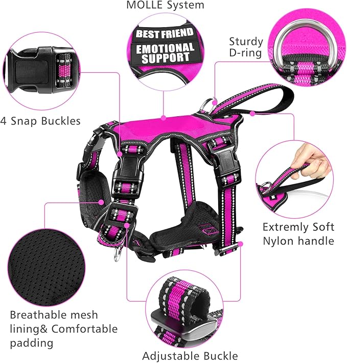 WINSEE Pet Harness Collar and Leash Set, All-in-one Reflective Dog Harness No Pull with Adjustable Buckles for Puppies, Small, Medium, Large, and Extra-Large Dogs (X-Large, Rosy)