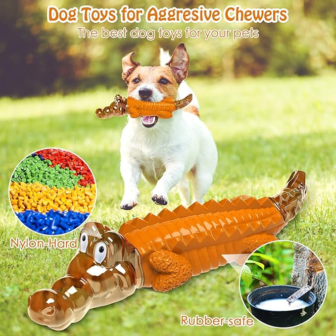Dog Toy for Aggressive Chewers – Dog Chew Toy for Small&Medium & Large Dogs, Tough Dog Toy for Boredom & Anxiety Relief（Orange）