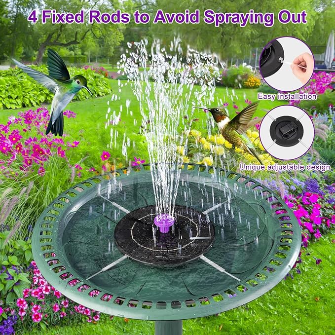 3.5W Solar Bird Bath Fountain Pump, Solar Powered Water Pump, Outdoor Water Fountain with 8-in-1 Nozzles, 4 Fixed Pipes for Hummingbirds, Garden, Pool, Pond
