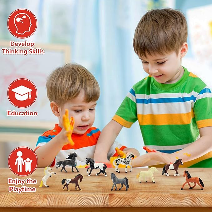 Toymany 12PCS 2-3" Tiny Horse Figurines Toy Set, Plastic Pony Small Foal Figures, Easter Eggs Birthday Gift Cupcake Horse Cake Topper for Kids Toddlers
