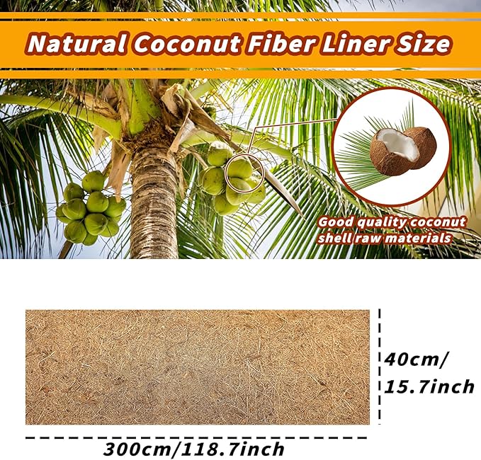 Hamiledyi 118x15.7in Reptile Carpet Coconut Fiber Substrate Large Coco Liner Roll Lizard Cage Mat Natural Coco Fiber Bedding for Bearded Dragon Turtles Iguana Tortoise Pad Garden Decoration