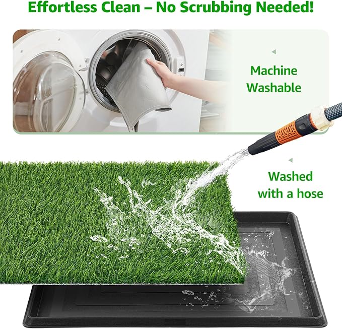Dog Grass Large Patch Potty Tray, Dog Litter Box, Artificial Grass Mat Bathroom Turf for Pet Training, Washable Puppy Pee Pad, Perfect Indoor/Outdoor Portable Potty Pet Loo (Tray 41''x26'')