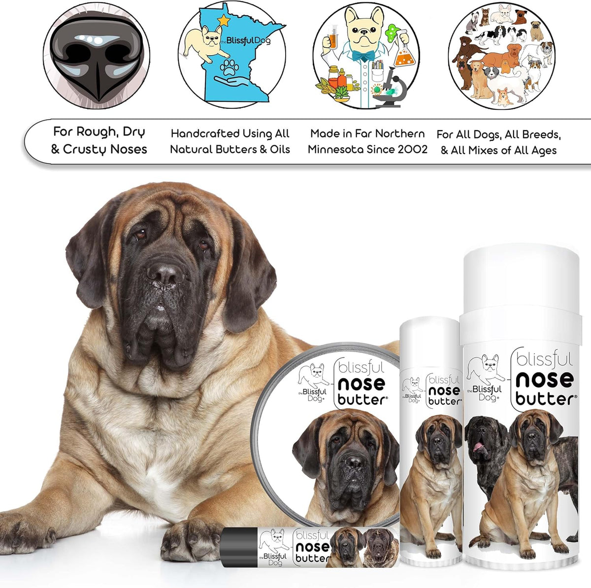 The Blissful Dog Mastiff Unscented Nose Butter - Dog Nose Butter, 16 Ounce