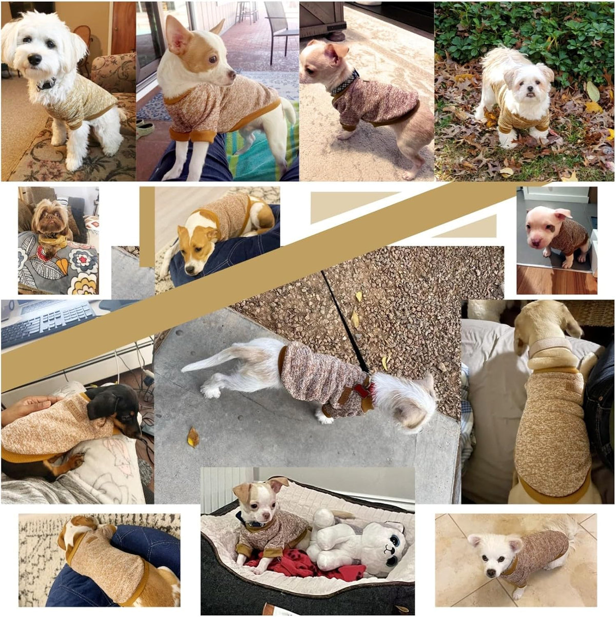 Jecikelon Dog Clothes Dogs Sweater Soft Puppies Clothing Winter Puppy Sweaters Warm Outfit for Dogs Small XXS XS Cat Apparel (Khaki, L)