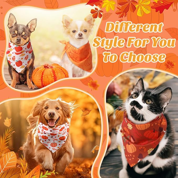 Abbylike 200 Pcs Fall Dog Bandanas Bulk Pumpkin Bandanas for Dogs Pets Triangle Kerchief Bibs Scarf for Fall Autumn Thanksgiving Costume Photo Props Accessories Pet Shops Adoption Events, 25 Styles