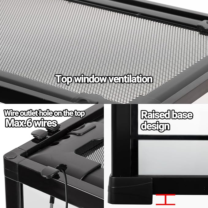 OiiBO Reptile Tank Terrarium 24" x 16" x 16", 2 in 1 Reptile Habitat Terrarium with Front Sliding Doors Screen Ventilation for Lizard Gecko Tortoise