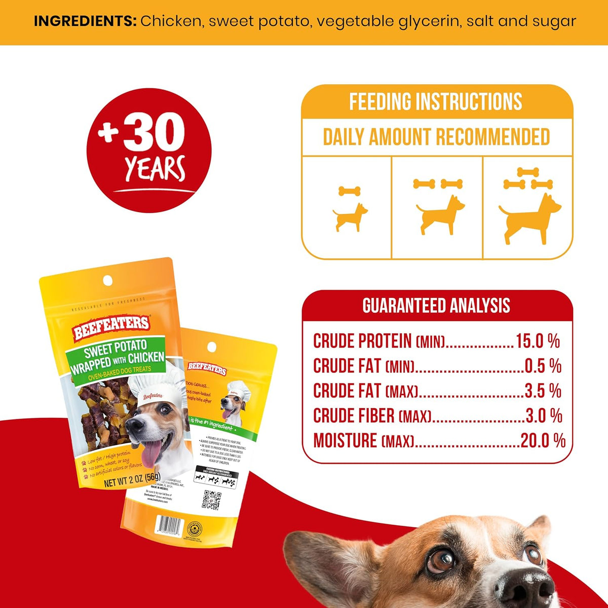 Beefeaters Sweet Potato Wrap with Chicken – Dog Treat. No Corn, Wheat, Soy or Gluten, Low Fat, Whole Muscle Jerky, Ideal for Training & Snacks