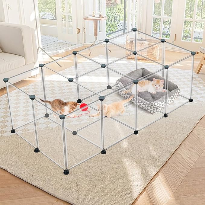 24 Panels Portable Small Animals Playpen,48"x 24"x 28" Transparent Pet Playpen,Portable Plastic Enclosure,Puppy Play Pen for Indoors Outdoor Pet Fence for Guinea Pigs,Bunny,Ferrets,Hamsters,Hedgehogs