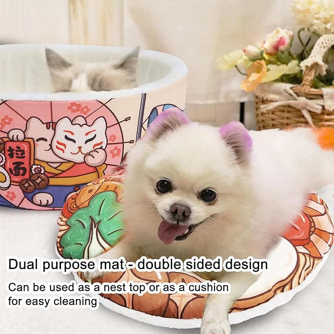 寵幸 Ramen Noodle Dog & Cat Bed,Keep Warm and Super Soft Creative Pet Nest for Indoor Cats,Removable Washable Cushion for Small Medium Large Dogs and Cats
