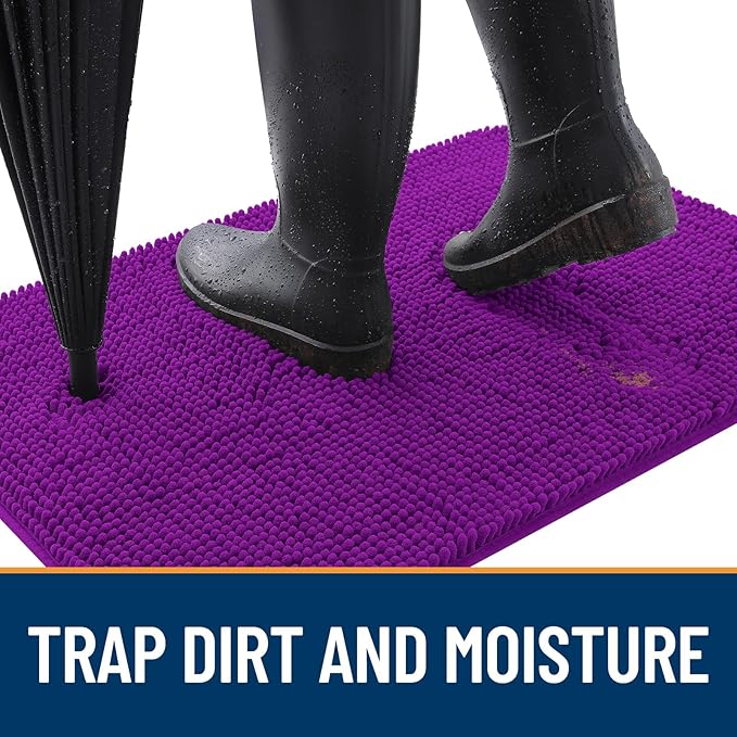 OLANLY Dog Door Mat for Muddy Paws 24x16, Absorbs Moisture and Dirt, Absorbent Non-Slip Washable Doormat, Quick Dry Chenille Mud Mat for Dogs, Entry Indoor Entryway Carpet for Inside Floor, Purple