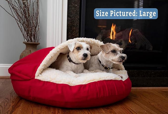 Snoozer Classic Poly-Cotton Cozy Cave Pet Bed, Large, Red.
