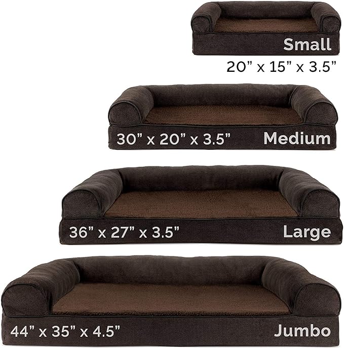 Furhaven Orthopedic Dog Bed for Large/Medium Dogs w/ Removable Bolsters & Washable Cover, For Dogs Up to 55 lbs - Sherpa & Chenille Sofa - Coffee, Large