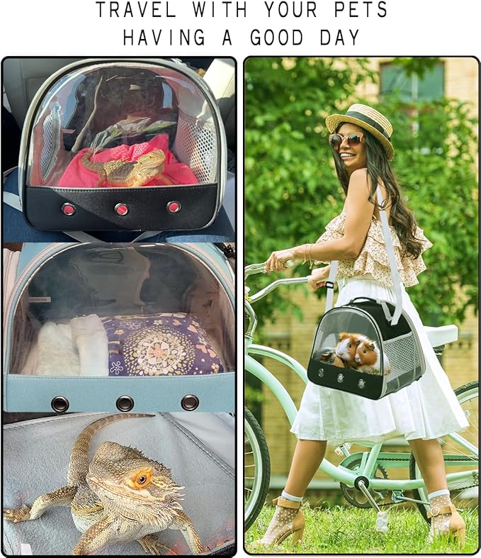 Bearded Dragon Travel Carrier,Lizards Carrier, Small Animal Travel Carrier for Sugar Glider Hedgehog Rat Parrot Bird Guinea Pig, Portable Guinea Pig Travel Bag for 2