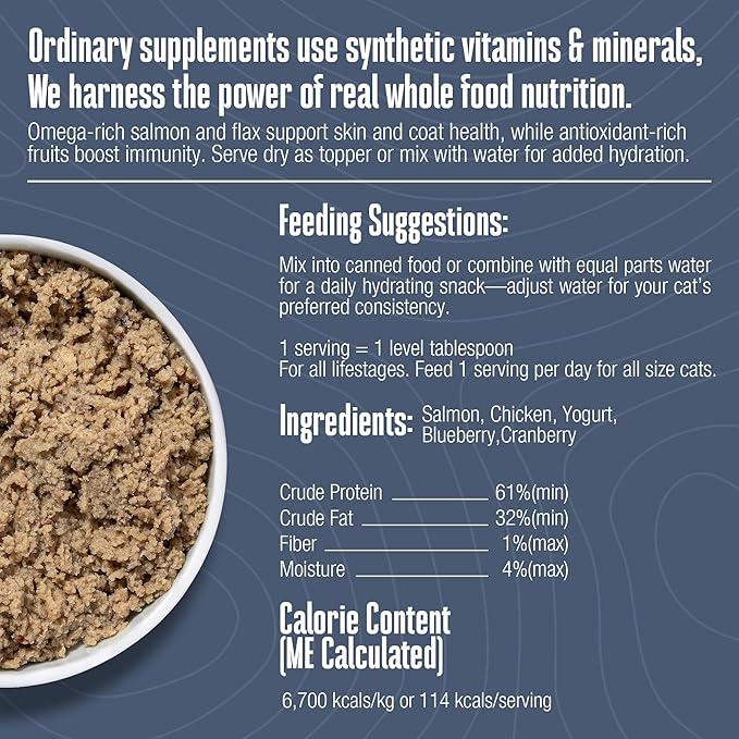 Whole Life Pet Healthy Skin and Coat Cat Supplements for Dry Skin, Allergy & Stomach Relief, Cat Immune & Digestive Support - Probiotics & Omega 3 for Cats, Cat Food Add Ins - 30-Day Supply