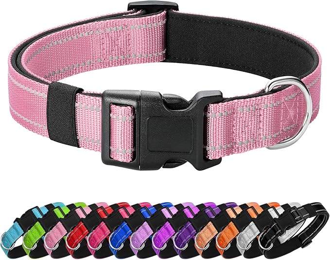Reflective Dog Collar Padded with Soft Neoprene Breathable Quick Release Basic Dog Collars for Large Dogs Pink Girl