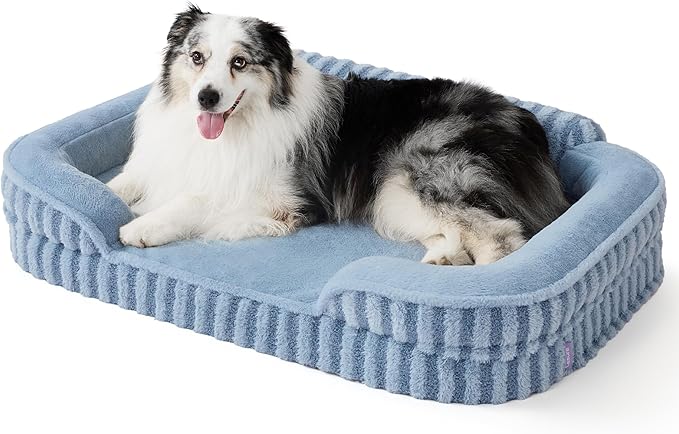 LE SURE Cute L-Plus Dog Beds, Orthopedic Waterproof Large Pet Bed with Sides, Non-Slip Bottom and Egg-Crate Foam Dog Couch Sofa with Washable Removable Cover, Blue
