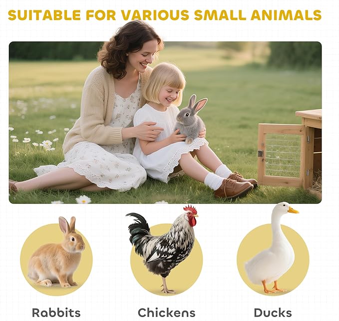 PawHut Wooden Rabbit Hutch, Indoor Elevated Guinea Pig Cage with Run, Ladder, Lockable Doors and Removable Tray, Coffee