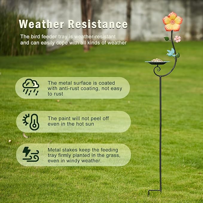 59" H Metal Bird Feeder with Stake,Freestanding Bird Feeder Tray,Bird Baths for Outdoors,Yard Lawn Decorative Garden Stakes