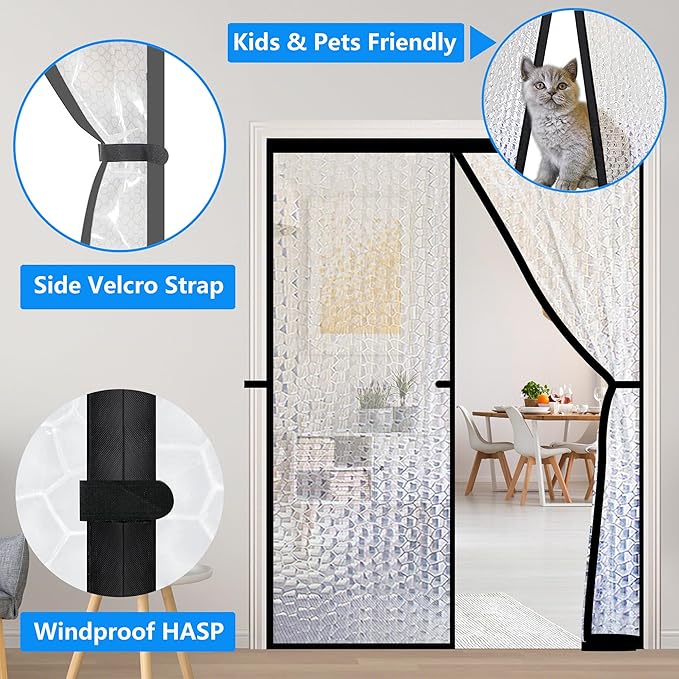 RELIANCER Magnetic Thermal Insulated Door Curtain,Waterproof EVA Door Cover,Fit Doors Size Up to 40"x80",Temperature Protection Insulated Doorway Curtain Partition,Patio Self-Closing Doors Net Screen