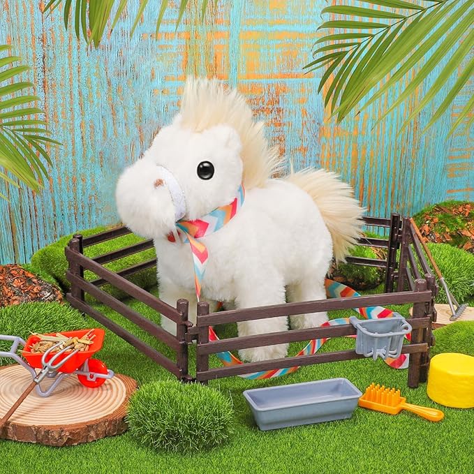 Tagitary Plush Toys Horse for Kids, Interactive Plush Toys with Leash,Can Make Sounds,Walk,and Wag Tail,Stuffed Horse Realistic Pet for Boys Girls