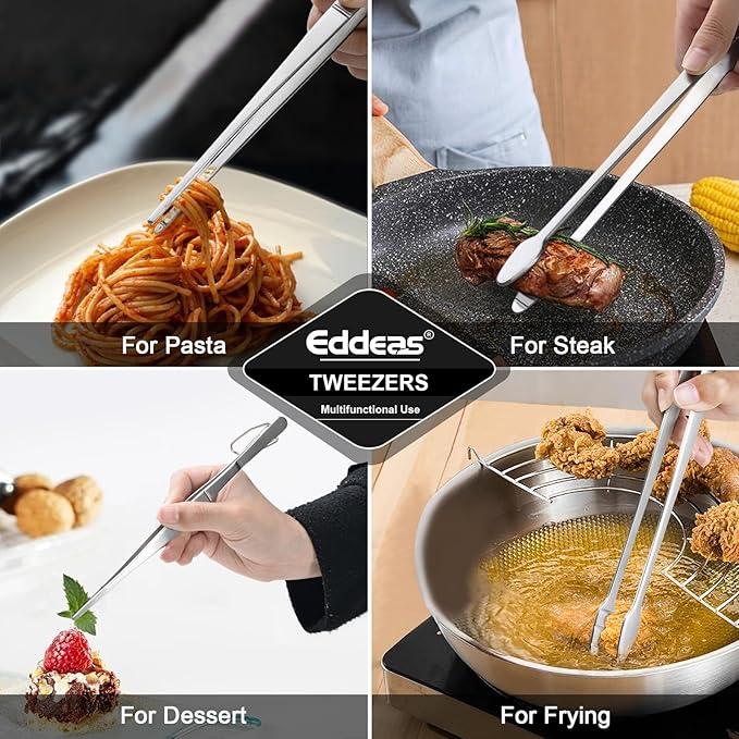 Kitchen Tweezers Tongs, Cooking Tweezers Stainless Steel - 3 Size 12'' 10'' & 8 inch Ideal for Meat, pasta, plating and pinching delicate small pieces of food, Set of 3