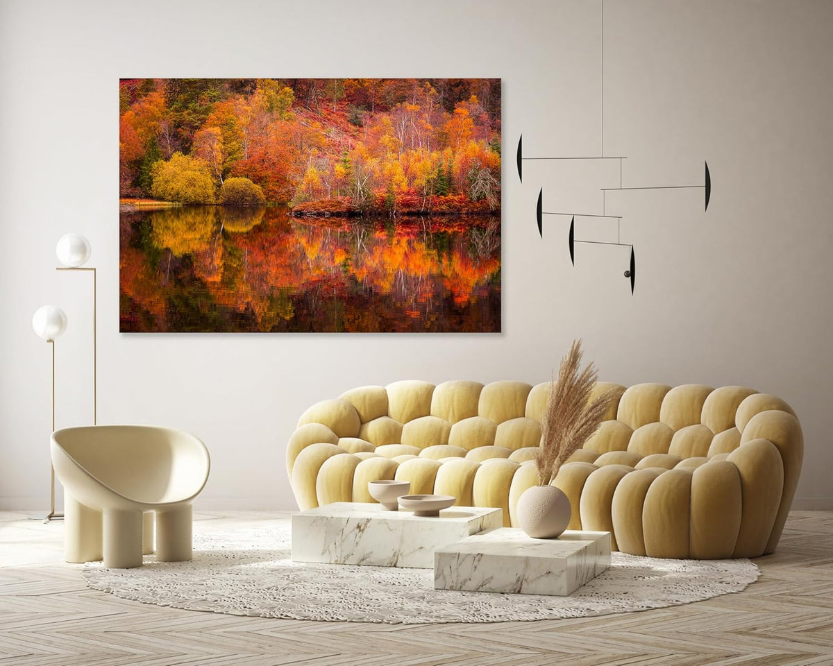 Nature Wall Art Prints - Ocean Forest Mountain Lake Canvas Landscapes - Small to Extra Large Living Room Bedroom Kitchen Bathroom Décor (Autumn Forest with Lake, 35L" x 53W")