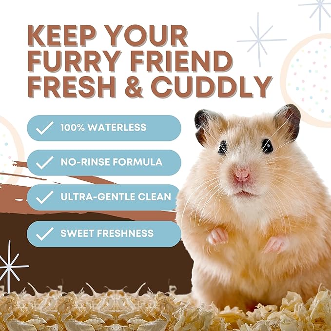 Waterless Shampoo for Small Critters - 8oz Cruelty Free Dry Shampoo - No Rinse for Pet Ferrets, Guinea Pigs, Hedgehogs, Sugar Gliders, Rabbits & Hamsters (8 oz, Sugar Cookie Lightly Scented)