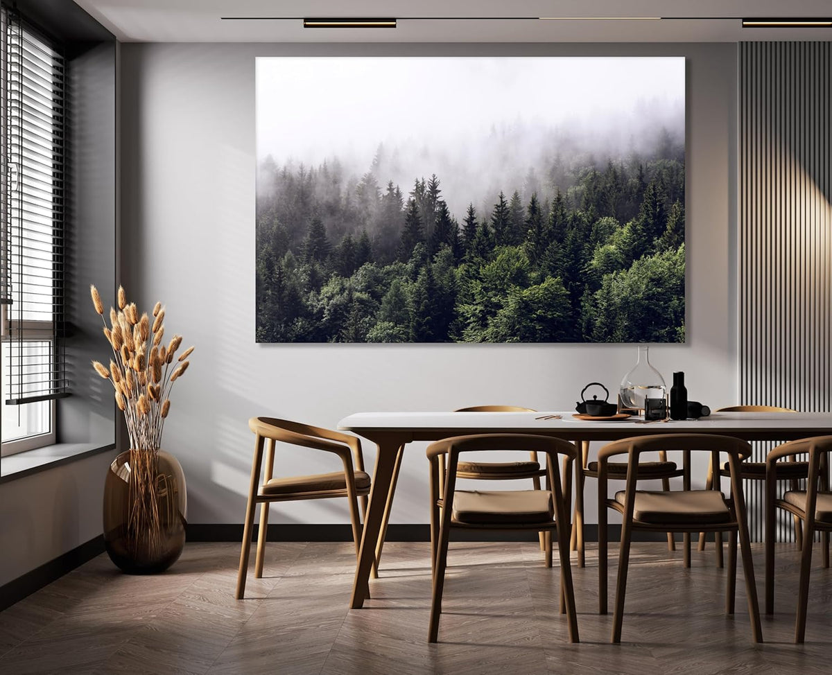 Nature Wall Art Prints - Ocean Forest Mountain Lake Canvas Landscapes - Small to Extra Large Living Room Bedroom Kitchen Bathroom Décor (Foggy Pine Forest, 16L" x 24W")