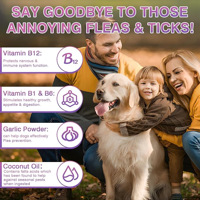 Dog Flea and Tick Treatment Chewable 200 Treatment Chews Natural Soft Chew Fleas Ticks Treatment Dog Oral Chewables Support Supplement Pest Defense Breeds and Ages Dogs Chicken Flavor