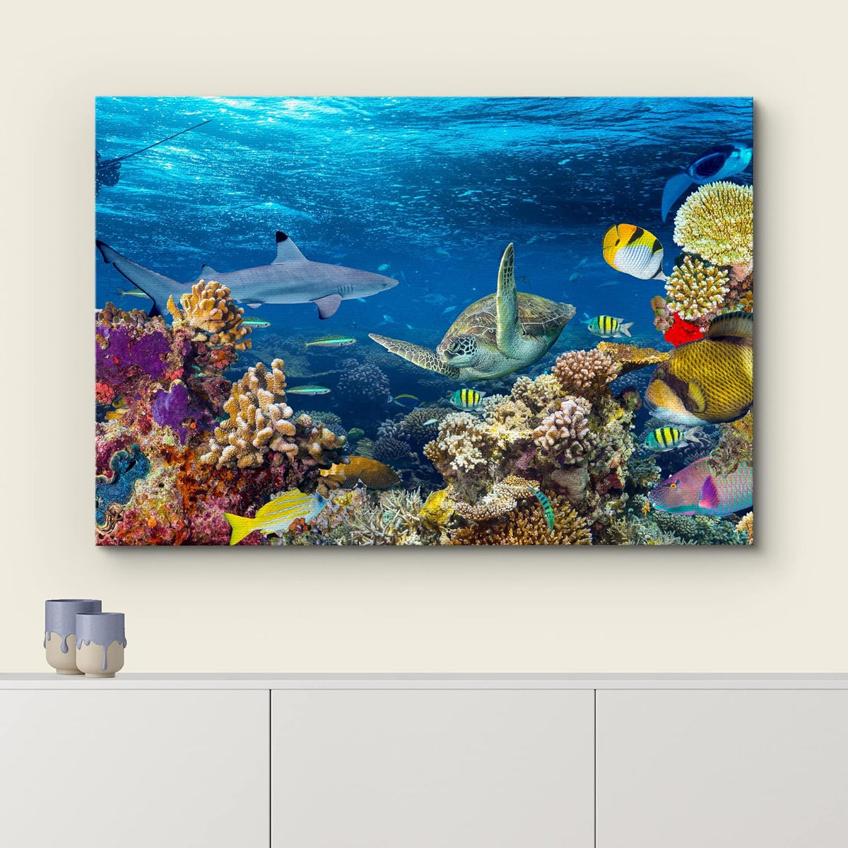 wall26 Canvas Print Wall Art Tropical Island Underwater Turtle Shark Nature Animals Photography Realism Rustic Scenic Landscape Wilderness Earth Colorful for Living Room, Bedroom, Office - 24"x36"