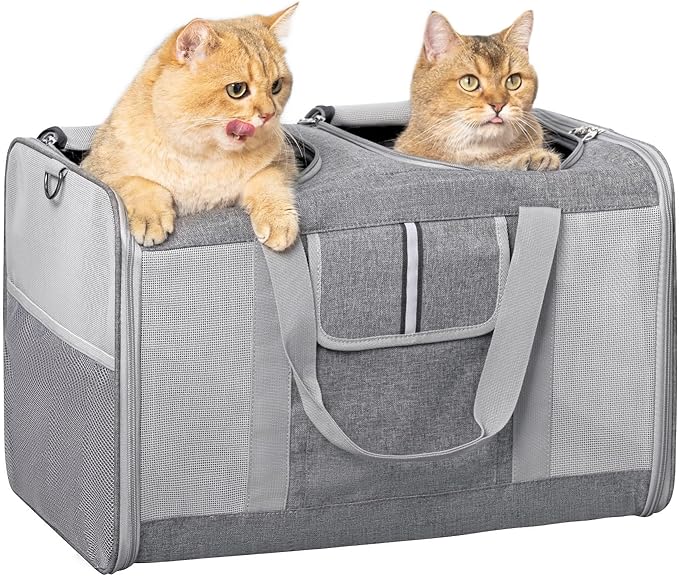 Large Cat Carrier for 2 Cats, 21.7X 13.8X 13.8in Pet Carrier for Cat and Dog Up to 38lbs, All-Sided Mesh Cat Carriers with Great Ventilation, Portable Soft Sided Pet Carriers for Traveling