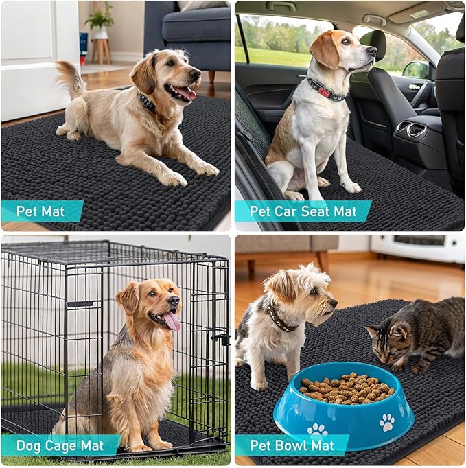 OLANLY Dog Door Mat for Muddy Paws 24x16, Absorbs Moisture and Dirt, Absorbent Non-Slip Washable Doormat, Quick Dry Chenille Mud Mat for Dogs, Entry Indoor Entryway Carpet for Inside Floor, Dark Grey