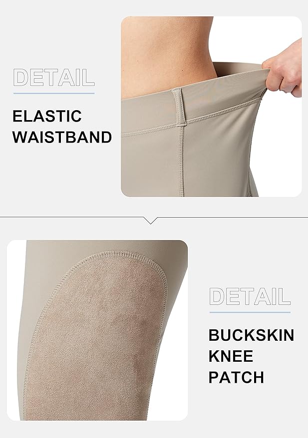 SANTINY Women's Horse Riding Pants with Zipper Pockets Knee-Patch Schooling Tights Equestrian Breeches for Women