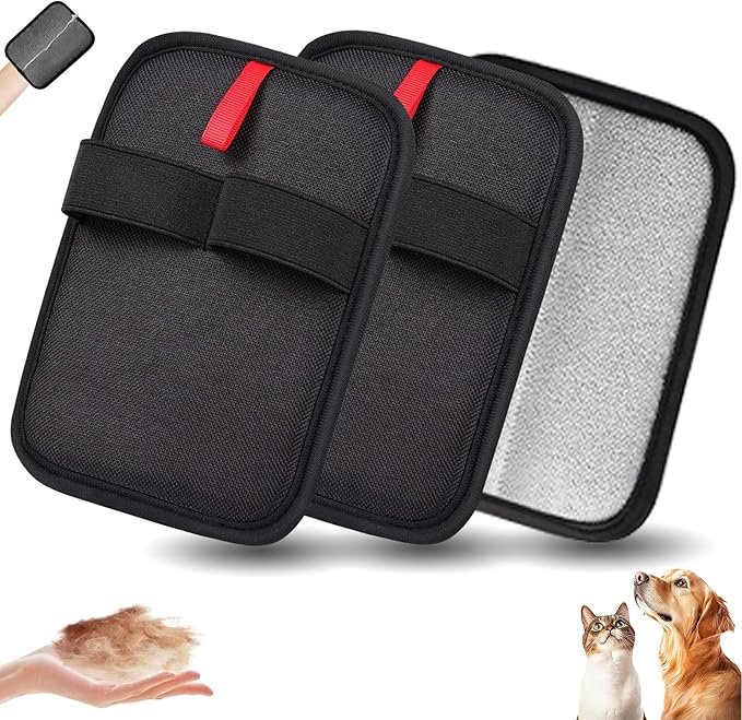 Pet Hair Removal Glove, Electrostatic Pet Hair Removal Gloves, Washable Reusable Dogs Cats Hair Gloves for Furniture, Bed, Sheets, Couch, Clothes, Carpet, Car Seat, Pet Grooming, Curtain 2PCS