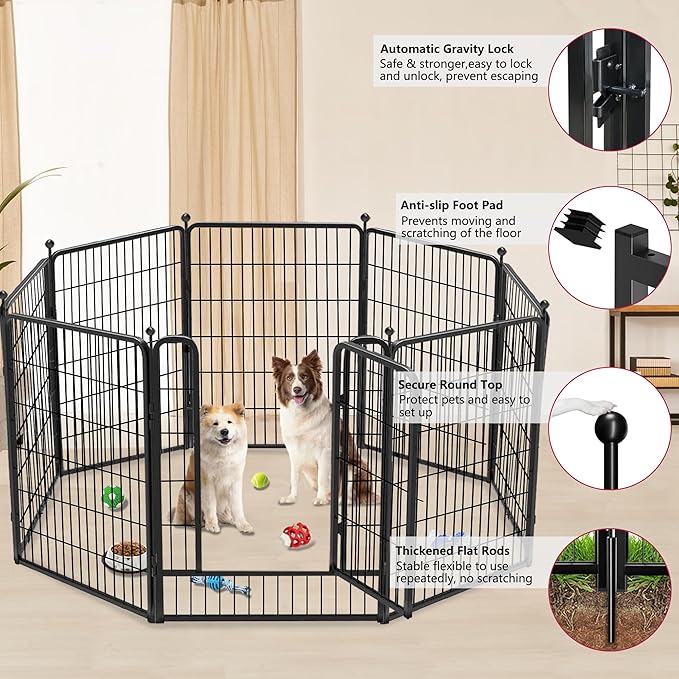 Dog Playpen 40 inch 36 Panels Indoor Outdoor Dog Pen for Large/Medium/Small Dogs Heavy Duty Metal Dog Fence Outdoor for Yard, Puppy Playpen with Door Portable Pet Fence for RV Camping Yard