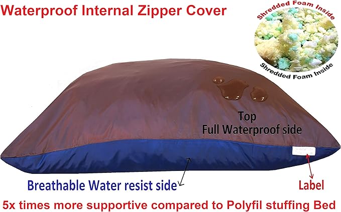 Dogbed4less Medium Memory Foam Dog Bed Pillow with Orthopedic Comfort, Waterproof Liner and Espresso Microsuede Pet Bed Cover 37X27 Inches