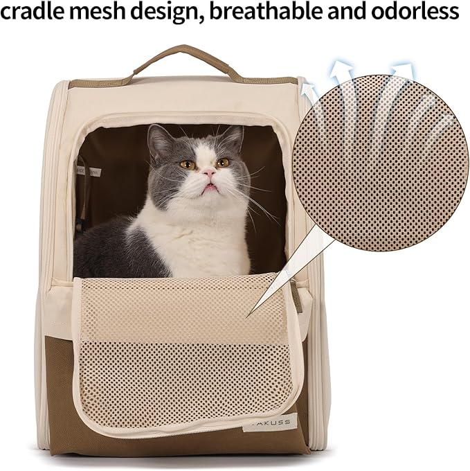YaKuss Cat Carrier Backpack,Steel Wire Frame More Stable,600D Wear-Resistant Oxford Fabric, Dog Carrier Cat Backpacks Suitable for Travel