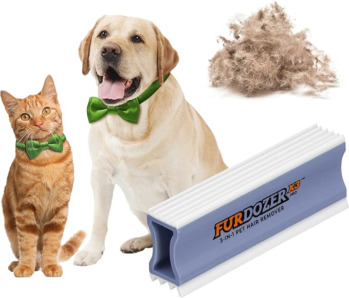 FurDozer X3 PRO Pet Hair Remover & Auto Detailing Tool - Cat & Dog Hair Remover for Carpet, Car Interior, Couch, Bedding, & Furniture - Reusable Pet Hair Removal Tool for Dog Fur & Lint, 5", Purple