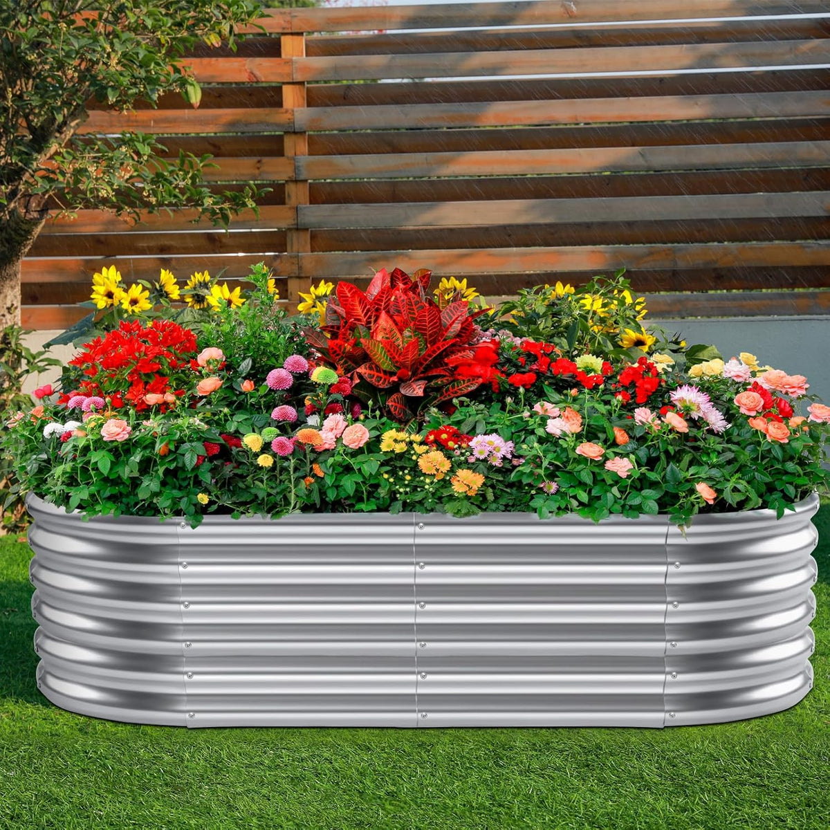 Land Guard 4×2×1.5ft Galvanized Raised Garden Bed Kit, Galvanized Planter Garden Boxes Outdoor, Oval Large Metal Raised Garden Bed for Vegetables……… (Classic Silver