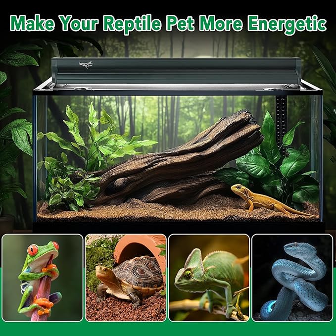 T5 Reptile Light Fixture Green Combo Kit 39W Light Fixture Reptile Terrarium Hood 10.0 UVB Light Bulb Fluorescent Tube Ideal for Tropical and Deserts Such as Bearded Dragon Lizards and Tortoises
