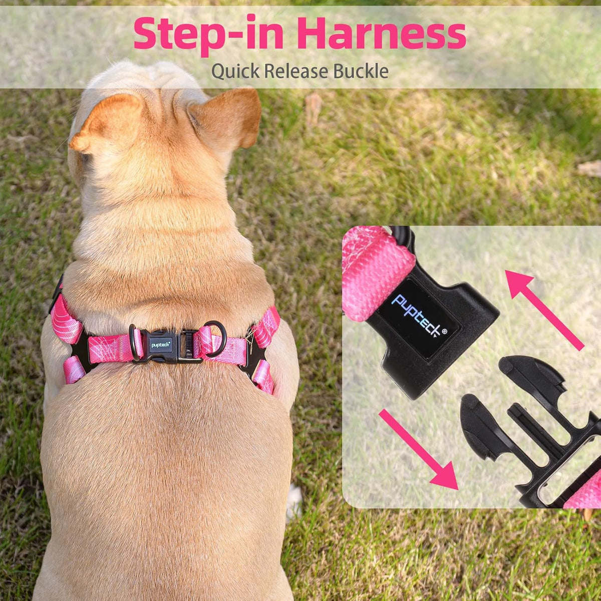 PUPTECK No Pull Dog Harness Soft Adjustable Basic Nylon Step in Puppy Vest Outdoor Walking with Leash